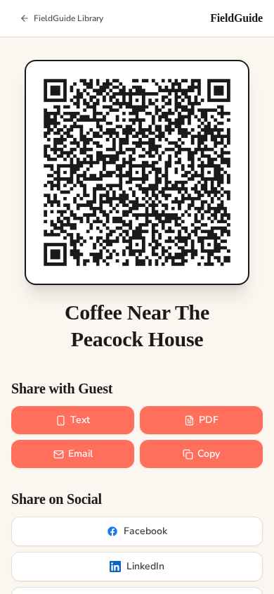 FieldGuide share screen with QR code